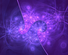 Abstract Purple Fractal Art Of Infinite Spirals And Stars.