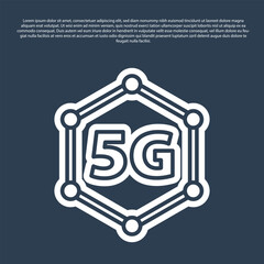 Poster - Blue line 5G new wireless internet wifi connection icon isolated on blue background. Global network high speed connection data rate technology. Vector