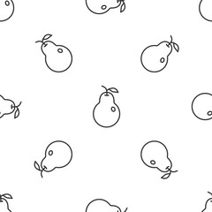 Wall Mural - Grey line Pear icon isolated seamless pattern on white background. Fruit with leaf symbol. Vector