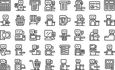 Wall Mural - Self-service at the checkout icons set outline vector. Salf cash. Scan terminal