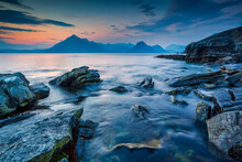Beautiful Sunset Over Cuillin Mountains At Elgol, Isle Of Skye, UK