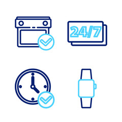 Poster - Set line Smartwatch, Clock, 24 hours and Calendar with check mark icon. Vector