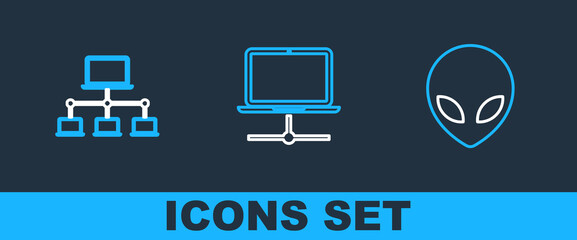 Poster - set line alien, computer network and icon. vector