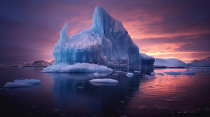 Wall Mural - iceberg in the night, luminescent iceberg in amazing nature, generative ai