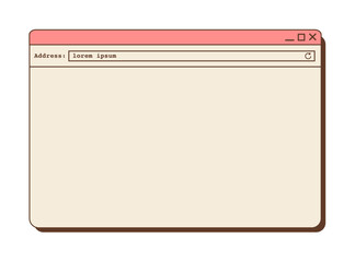 Retro vaporwave desktop browser in vibrant color. 80s 90s old computer user interface graphics with one open tab and address bar. Nostalgic retro style operating system. Vector flat illustration.