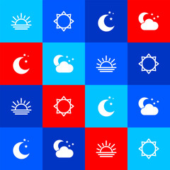 Sticker - Set Sunset, , Moon and stars and Cloud with moon icon. Vector