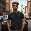 © kanate - Illustration of a fashion portrait with plain t-shirt mockup ,  AI Generated