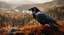 Raven On The Ground, Raven In A Norwegian Mountains, Generative Ai