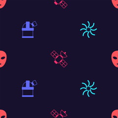 Poster - set black hole, astronomical observatory, satellite and alien on seamless pattern. vector