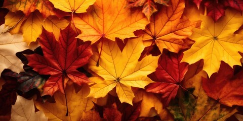 Wall Mural - Autumn colorful leaves background, Falling leaves natural background, generative ai