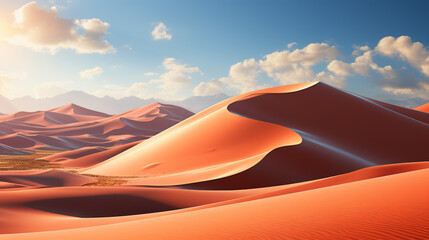 Wall Mural - Sand dunes with sky and clouds during sun set, generative ai