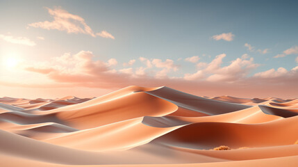 Wall Mural - Sand dunes with sky and clouds during sun set, generative ai