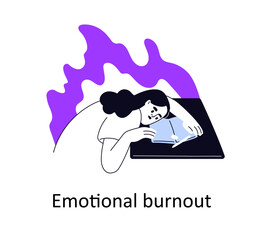 Aufkleber - Emotional burnout, mental exhaustion, psychology problem concept. Exhausted fatigue tired depressed person in frustration, apathy. Psychological flat vector illustration isolated on white background