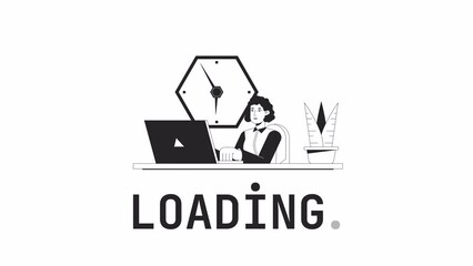 Fototapete - Female employee bw loader animation. Office worker typing on laptop at desk. Flash message 4K video. Isolated monochrome loading animation, alpha channel transparency for UI, UX web design