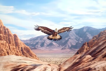  an eagle flies in the mountains that are in the desert