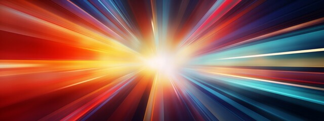 Poster - Abstract speed glowing light bold colors background banner illustration - Speedy motion blur creating flashy pattern of straight lines for web banner and wallpaper design (Generative Ai)