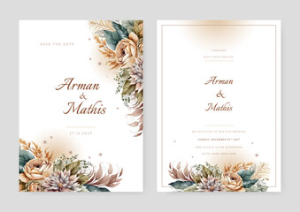 Wall Mural - Modern wedding invitation card with flower and leaves