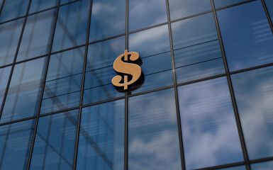 Wall Mural - Dollar symbol money and bank glass building concept