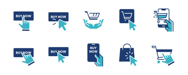 Poster - click buy product button icon vector with online shopping pointer arrow clicking buy button symbol illustration design