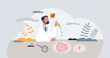 © VectorMine - Alternative proteins as plant based or artificial meat solution tiny person concept. Sustainable and environmental nutrition supplement with harvested beef and meatless substitute vector illustration