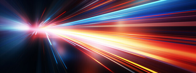 Aufkleber - Abstract speed glowing light bold colors background banner illustration - Speedy motion blur creating flashy pattern of straight lines for web banner and wallpaper design (Generative Ai)