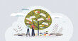 Lifelong learning and continuing academic development tiny person concept. Education and knowledge growth as symbolic wisdom book tree vector illustration. Expand your personal skills potential.