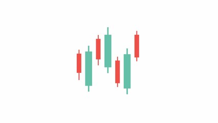 Poster - Trading candlesticks stocks 2D object animation. Monitoring data investment flat cartoon 4K video, transparent alpha channel. Business invest. Graph stock market animated icon on white background