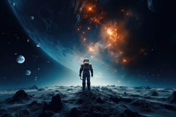 Wall Mural - astronaut exploring other worlds in outer space