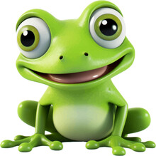 Cute Frog In 3d Style White Background.