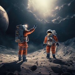 Canvas Print - astronauts exploring deep space