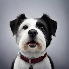 Wall Mural - AI generated illustration of an adorable white and black dog wearing a collar