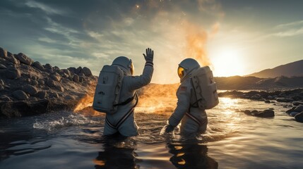 Wall Mural - astronauts exploring deep space