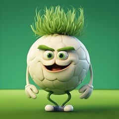 Sticker - AI generated illustration of a soccer ball with a green mohawk-style haircut