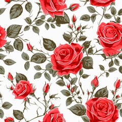 Sticker - AI generated illustration of a pattern of red roses on the white background