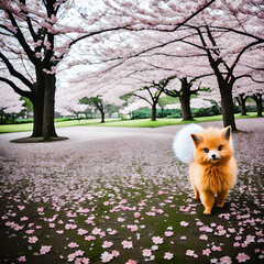 Poster - AI generated fox standing in park with trees