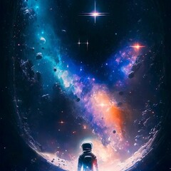 Wall Mural - a vast and stunning galaxy and an astronaut watching this beautiful sight, ai generated