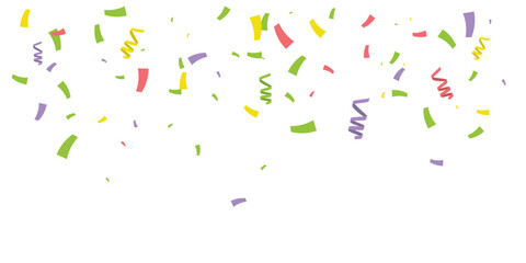 Colorful confetti isolated on white background. Vector banner background with colorful serpentine ribbons, space for your text in the center. Anniversary, holiday, greeting illustration in simple flat
