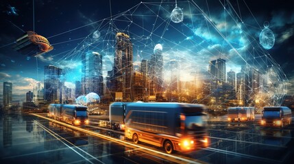 Canvas Print - Logistics and transportation, Integrated warehousing and transportation operation service. Network distribution of Container Cargo, generative ai