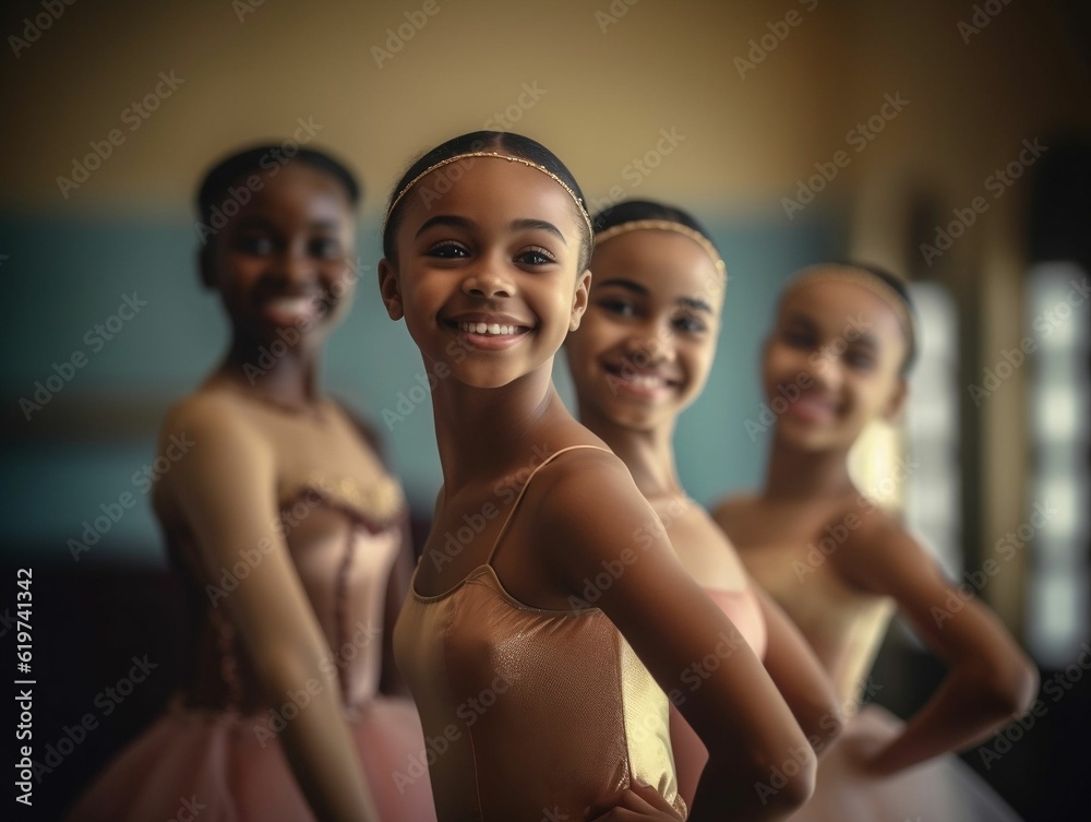 AI generated illustration of young ballet dancers in costumes smiling ...