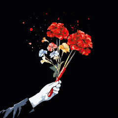 Poster - magician hand cirus holding flowers bouquet - by generative ai