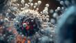 © stockdevil - COVID19 virus floating on midair and dust particle . Created by generative AI .