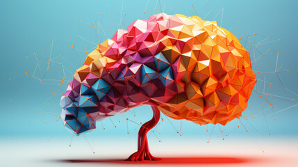 Low Poly Brain Concept - Red Abstract Brain Illustration