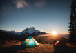 zelt camping im sonnelicht sonnenaufgang sonneununtergang morgen abend berg zeltplatz generative ai
