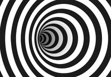 Abstract Optical Illusion. Hypnotic Spiral Tunnel With Black And White Lines. Vector Illustration.