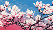 risograph vintage magnolia flower illustration background 05