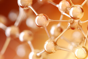 close up of shiny beige face serum molecules, AI generated