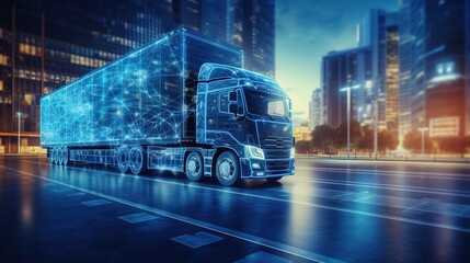 Canvas Print - Logistics concept, Truck of logistics network distribution and smart transportation and networking intelligent logistics of truck container cargo, Logistic import export and industry with generative a