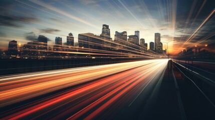 Poster - highway bridge with a metropolitan skyline in motion. generative ai
