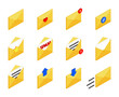 Envelopes and emails set of isometric icons editable stroke