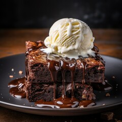 Chocolate brownie with ice cream